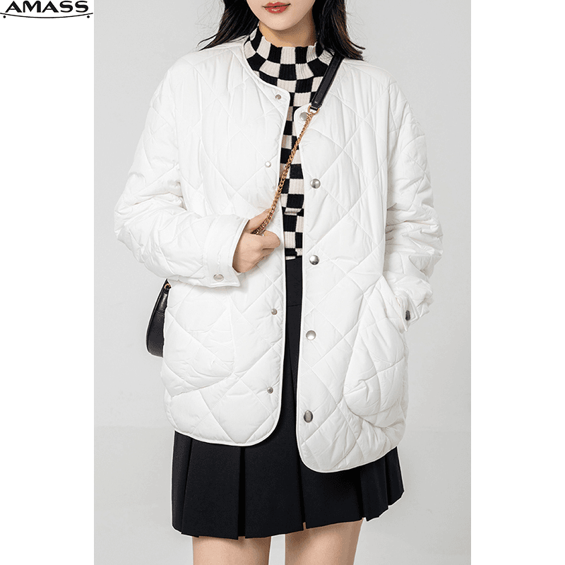 AMASS/阿玛施冬季千金公主风圆领菱格宽松保暖棉服外套女 5400730