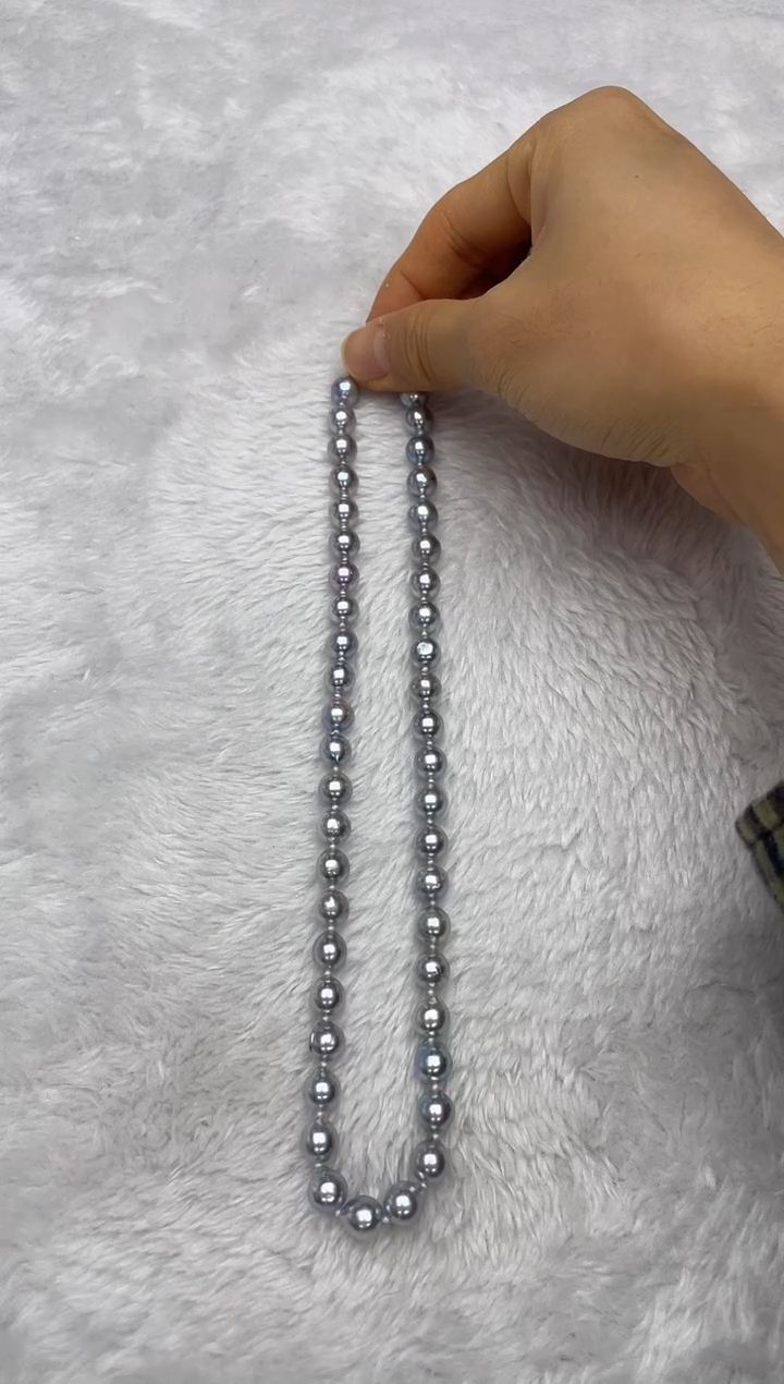 项链银S925镶嵌海水珍珠AK真多麻8-8.5mm