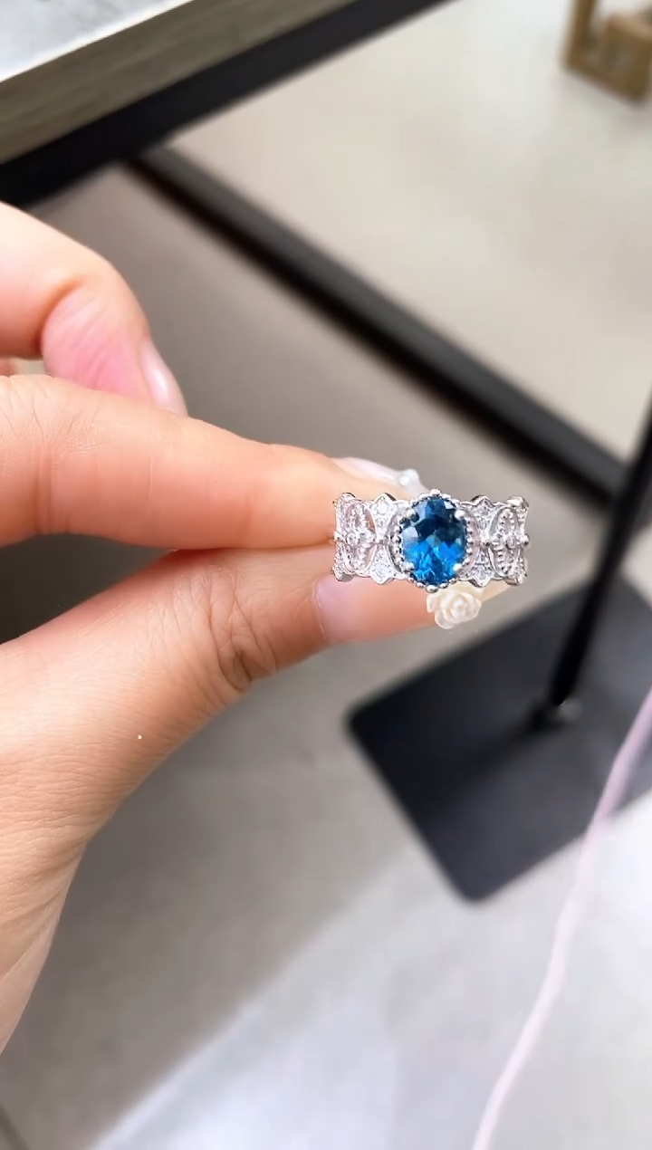 【闪购商品】托帕石戒指银S925镶嵌天然托帕石戒指