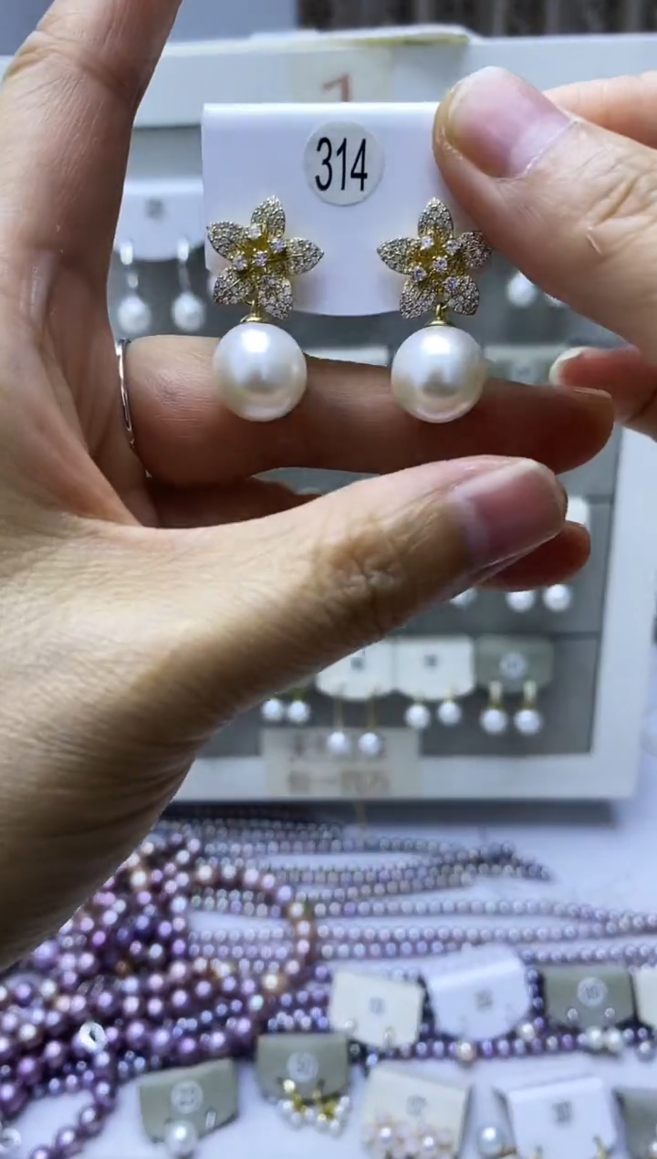 银S925镶嵌淡水珍珠耳饰314