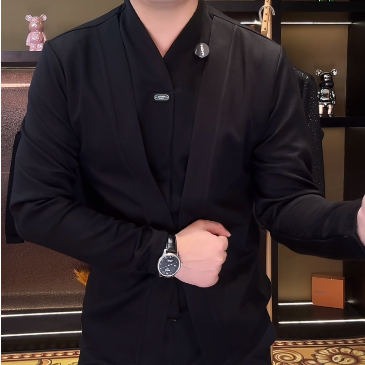 2025假两件常规长袖肩章卫衣套头黑色秋季春夏男款休闲潮流修身