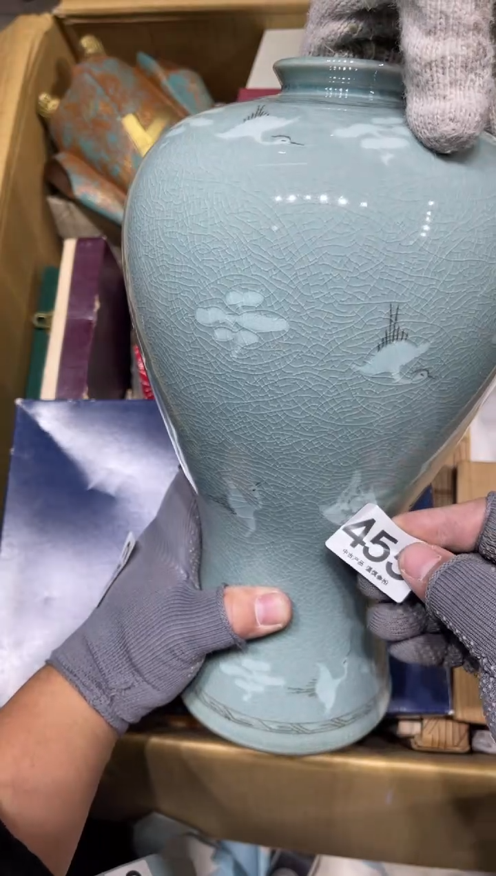 455 高丽青瓷 仙鹤大花瓶（原木盒）