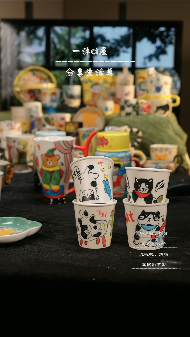 【闪购商品】摆件亲工手绘陶瓷-白瓷小猫四个