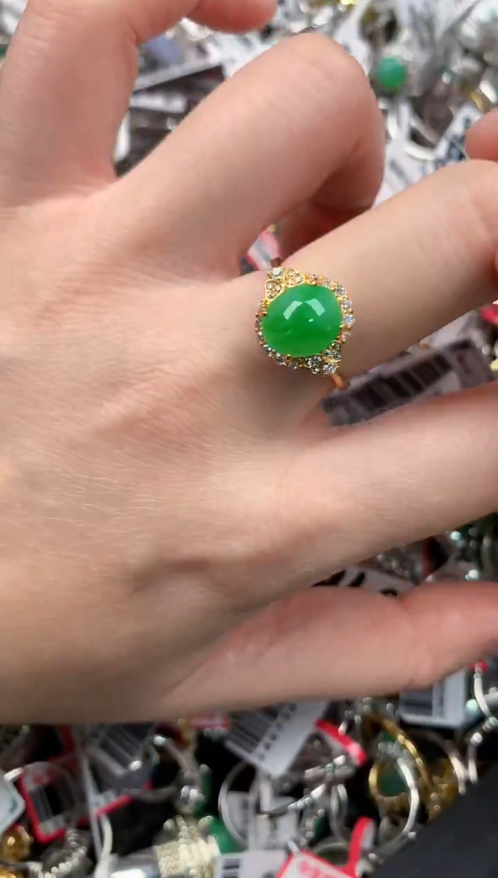 银S925镶嵌戒指翡翠555--3