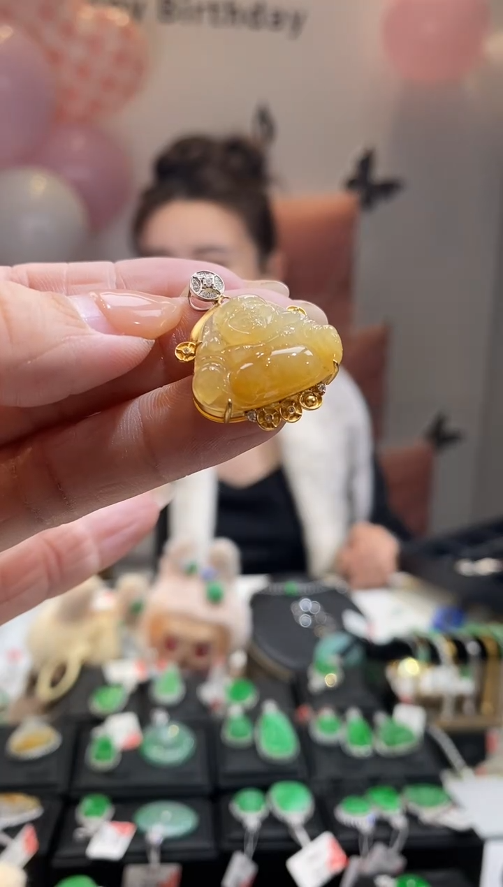 吊坠(不含链)18K金镶嵌翡翠佛公