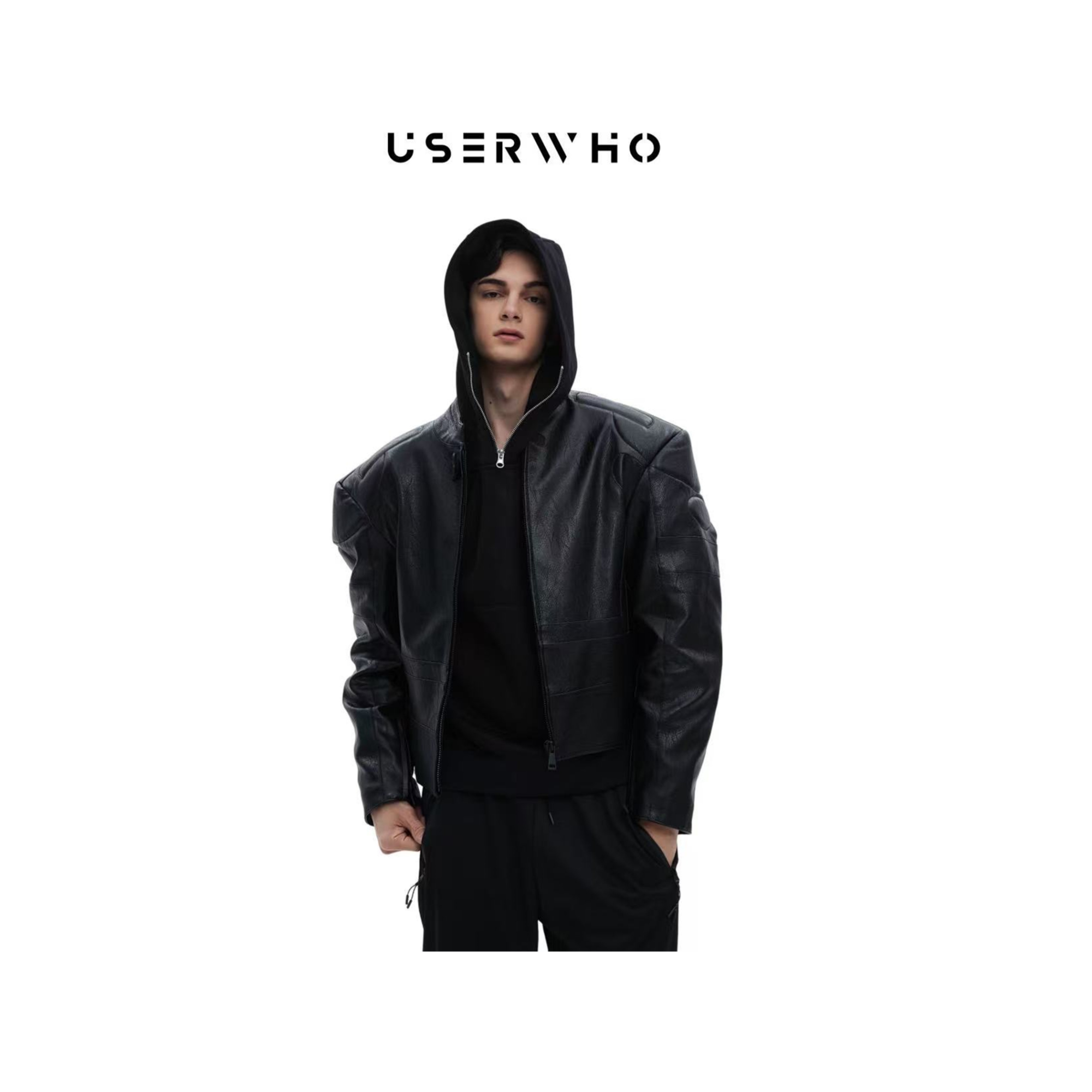 USERWHO幼虎纵横四海EA 重工美式立体垫肩自热加绒机车夹克皮衣 