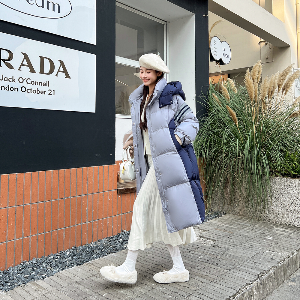 【鸭，拉】2025新款羽绒服女长款过膝时尚撞色拼接韩版HSD2301606