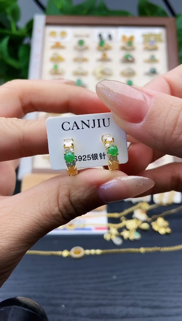 银S925镶嵌翡翠耳饰12