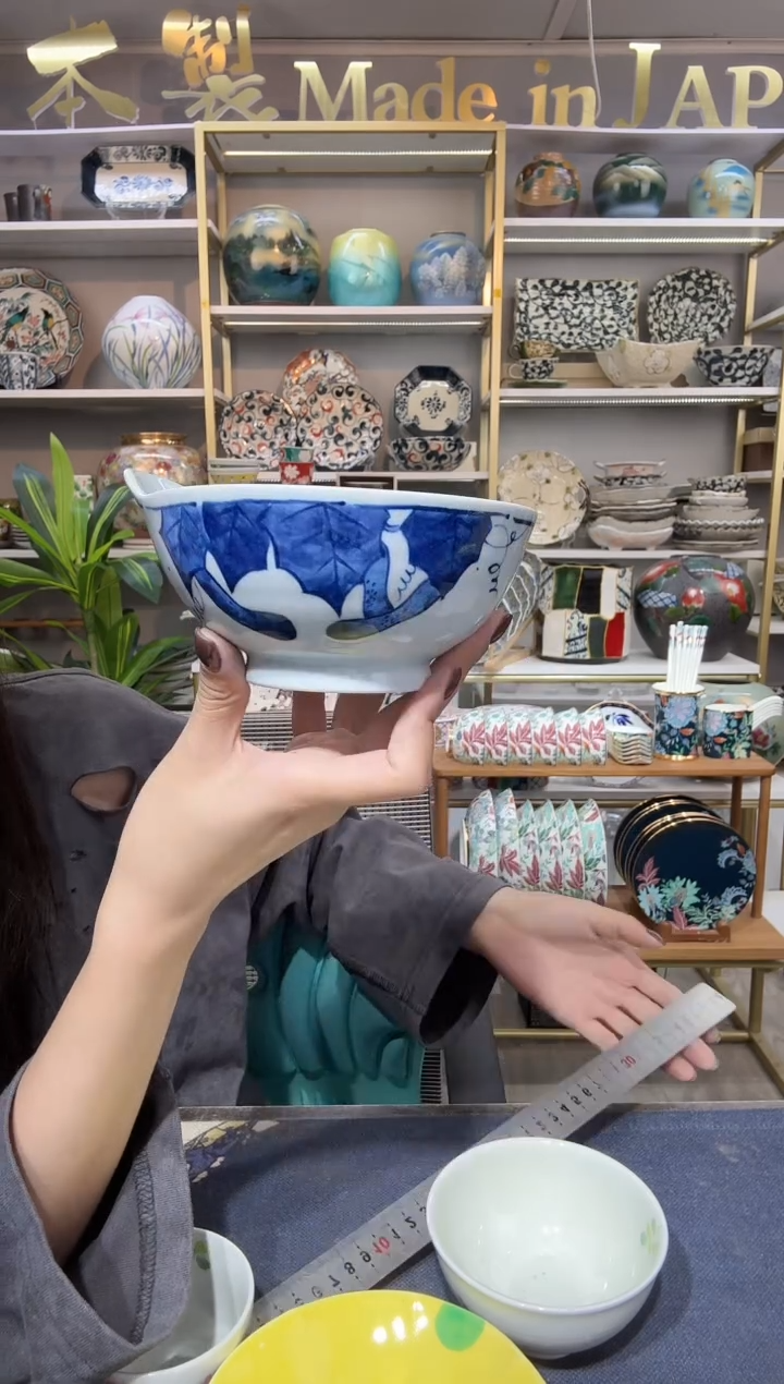 陶瓷有田烧手绘黄瓜大手柄碗一只