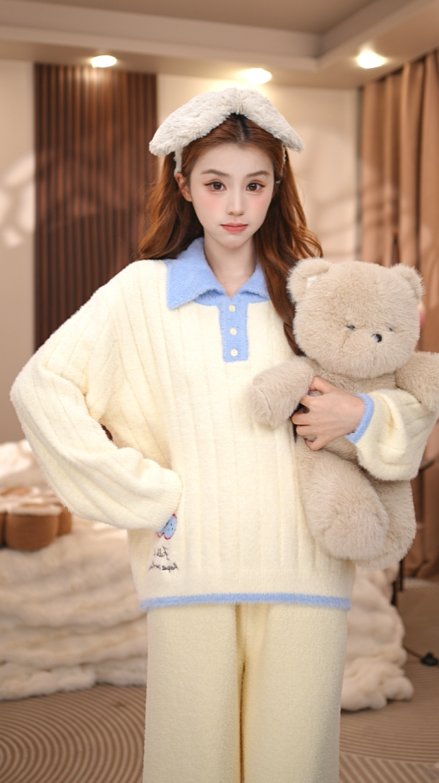 【卡丘卡丘】冬季新款软绵绵半边绒休闲可爱可外穿家居服保暖睡衣