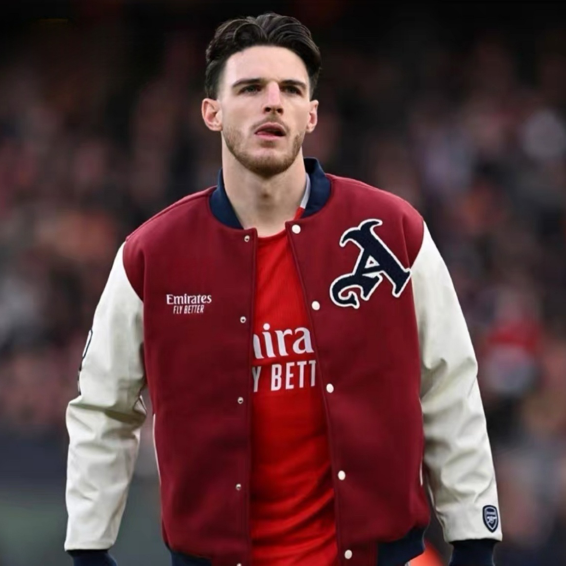 阿森纳秋冬运动休闲足球棉服美式棒球服赖斯出场飞行员夹克球衣