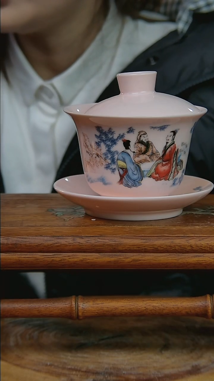 摆件陶稀土竹林七贤粉彩三才