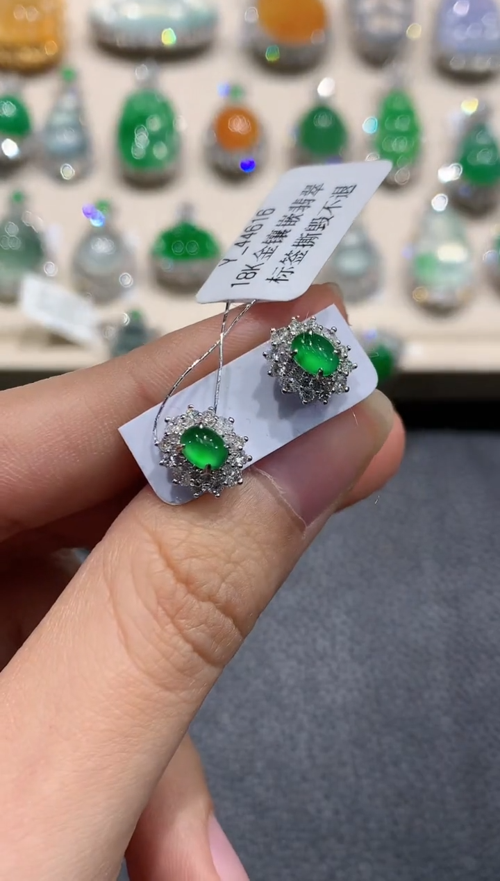 【闪购商品】翡翠耳饰18K金镶嵌c92    