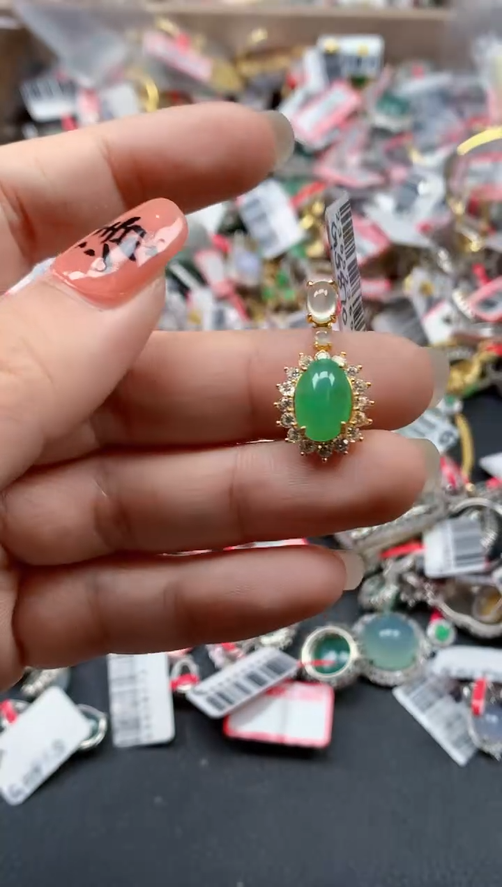 银S925镶嵌戒指翡翠天然A货缅甸翡翠