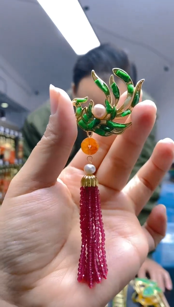 【闪购商品】翡翠耳饰合金0263翡翠胸针