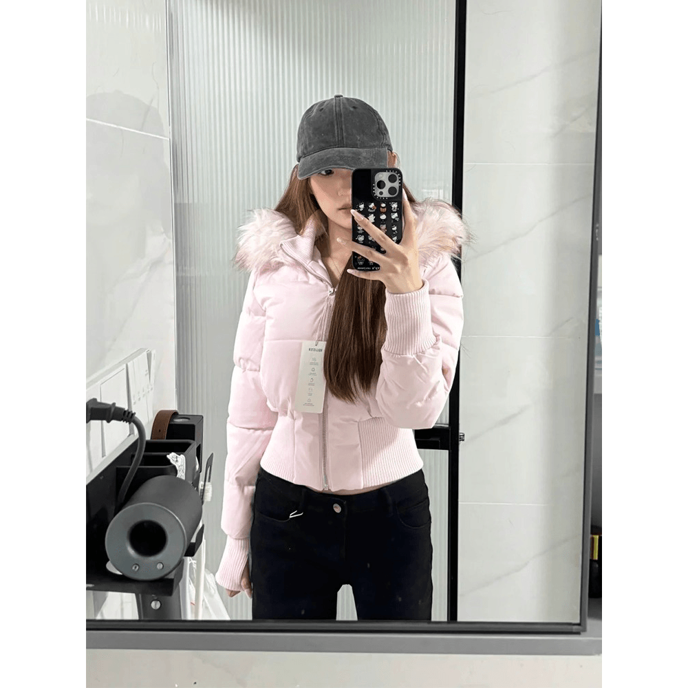 Fiona美式毛领连帽棉服外套女冬季高级感小众百搭显瘦保暖棉衣