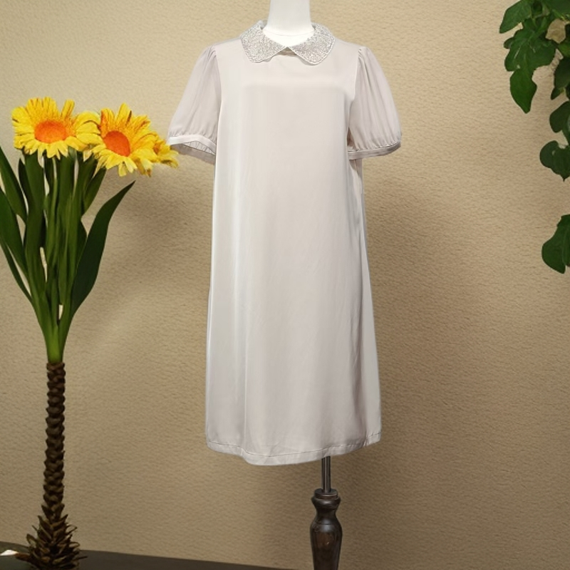 夏季串珠娃娃领宽松纯色连衣裙C035