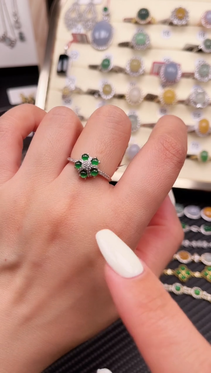 【闪购商品】翡翠戒指银S925镶嵌天然A货翡翠20