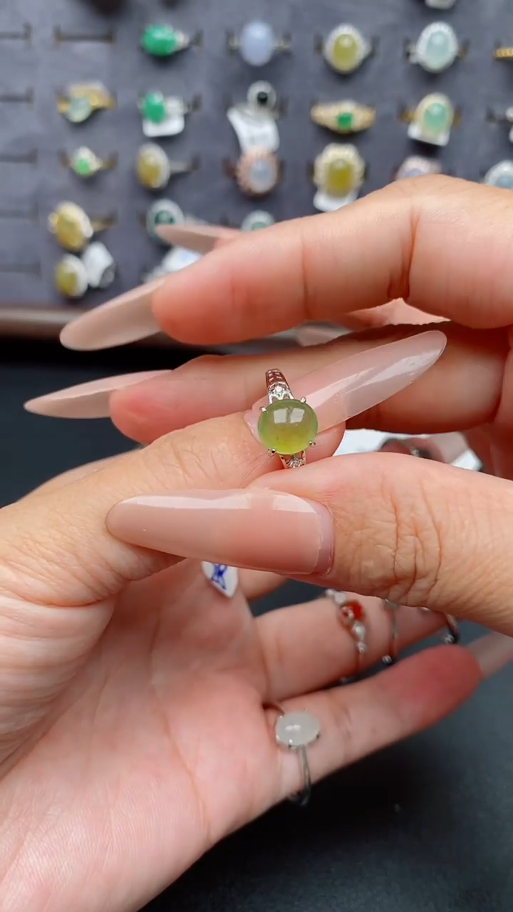 银S925镶嵌戒指翡翠天然A货翡翠11  1-