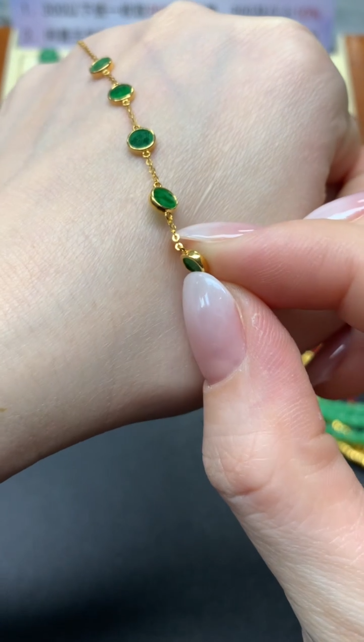 【闪购商品】翡翠手链18K金镶嵌手链|1050+105
