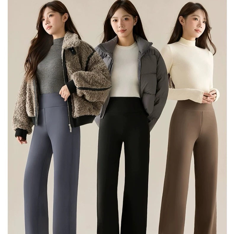 【高货直筒裤】高腰直筒裤外穿加绒保暖黑色垂坠感阔腿裤