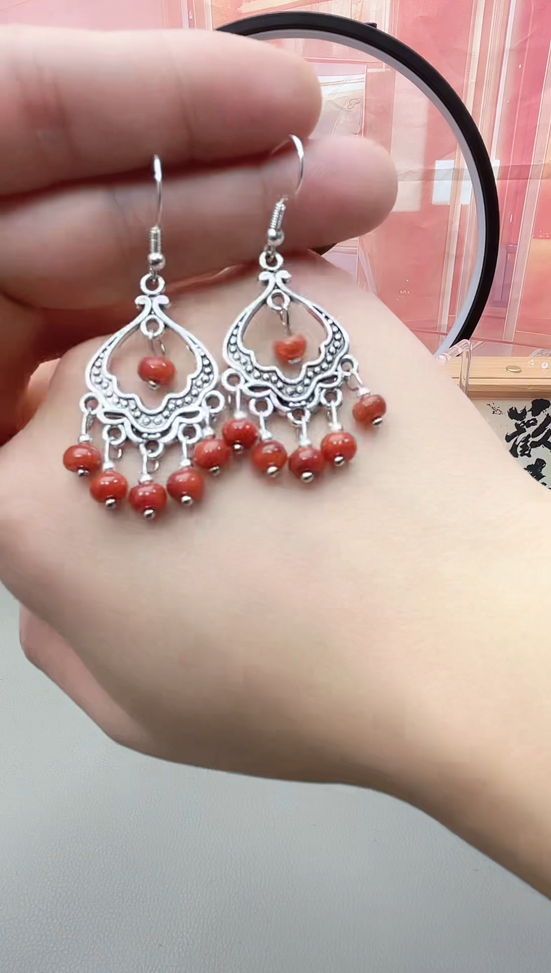 银S925镶嵌翡翠耳饰j6502