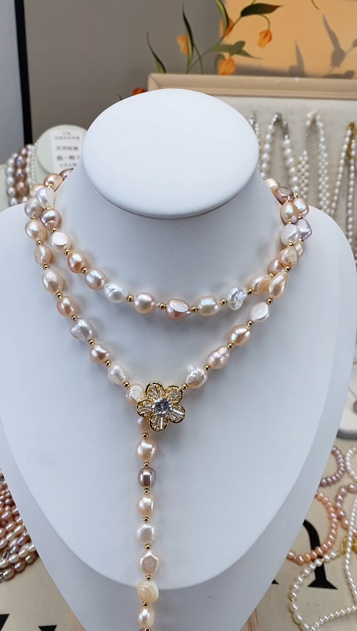 【闪购商品】淡水珍珠项链未镶嵌糖果串毛衣链 金色话