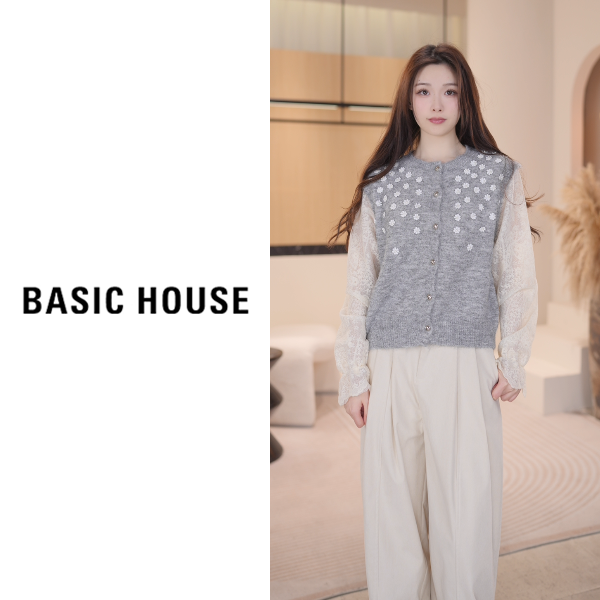 Basic House/百家好春季新款假两件针织开衫B1195B5F812