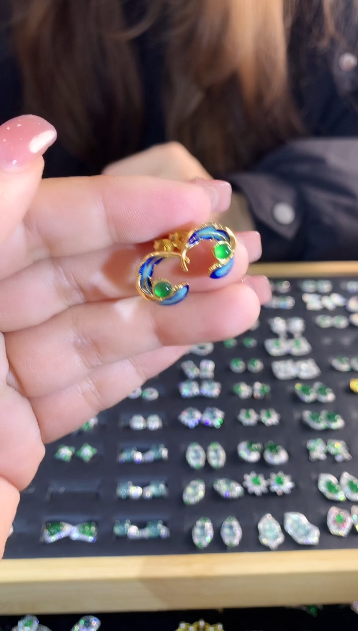 【闪购商品】翡翠耳饰银S925镶嵌060zy时尚