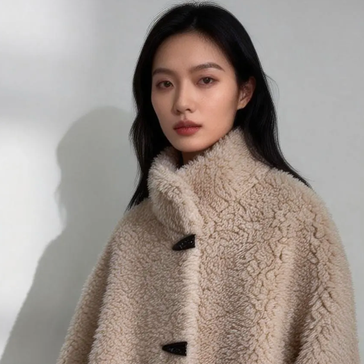 极简风女款立领毛绒短外套秋冬