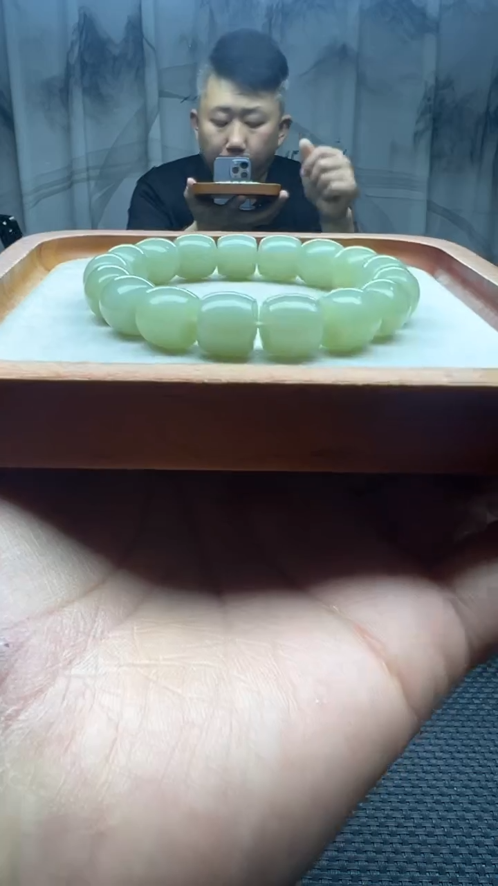 未镶嵌手串和田玉且末高清白直切卡13纯天然拍一发一