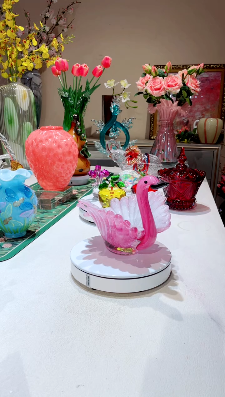 【闪购商品】琉璃手工艺品    紫金琉璃天鹅果盘