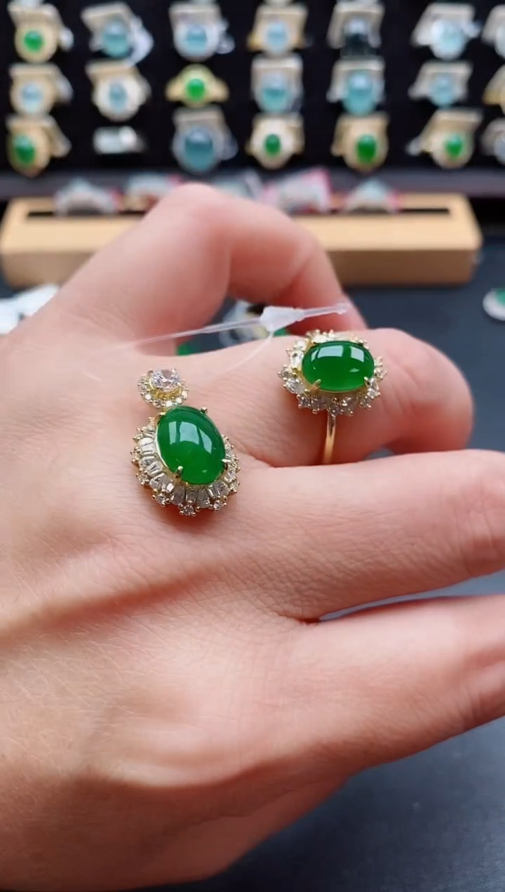 银S925镶嵌戒指翡翠1