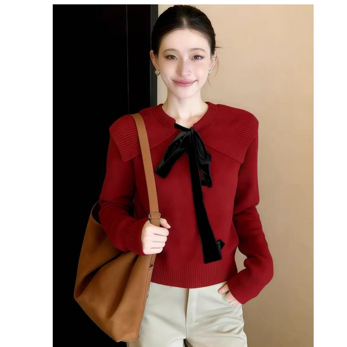 红色毛衣女款2025新款冬季慵懒高级感宽松超火内搭外穿针织衫上衣