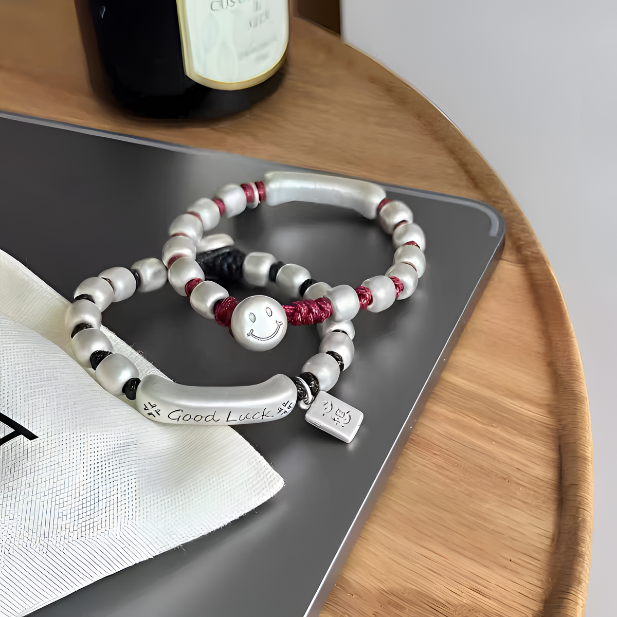 足银手链 心想事成好运足银手链Good luck手工编绳男女百搭同款