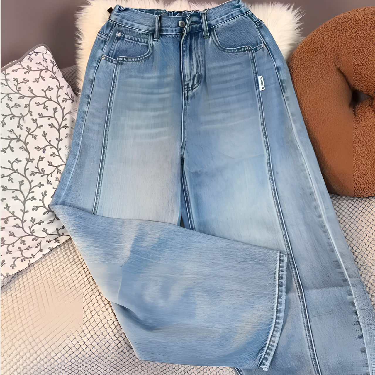 6778春季中腰长裤阔腿裤老钱风女牛仔裤静奢风夏季时尚直筒老爹裤