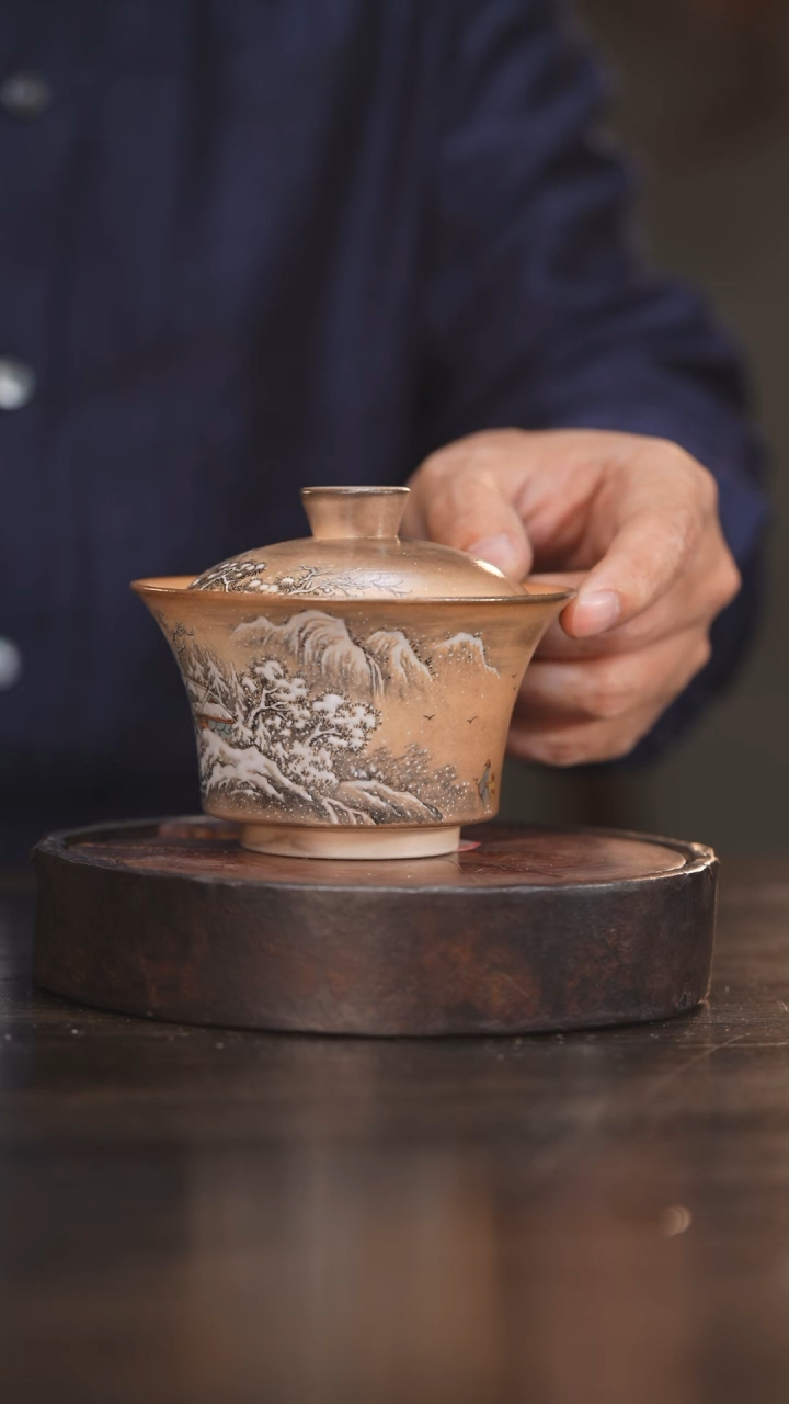 【闪购商品】杯116柴房陶瓷丨雪景山水盖碗