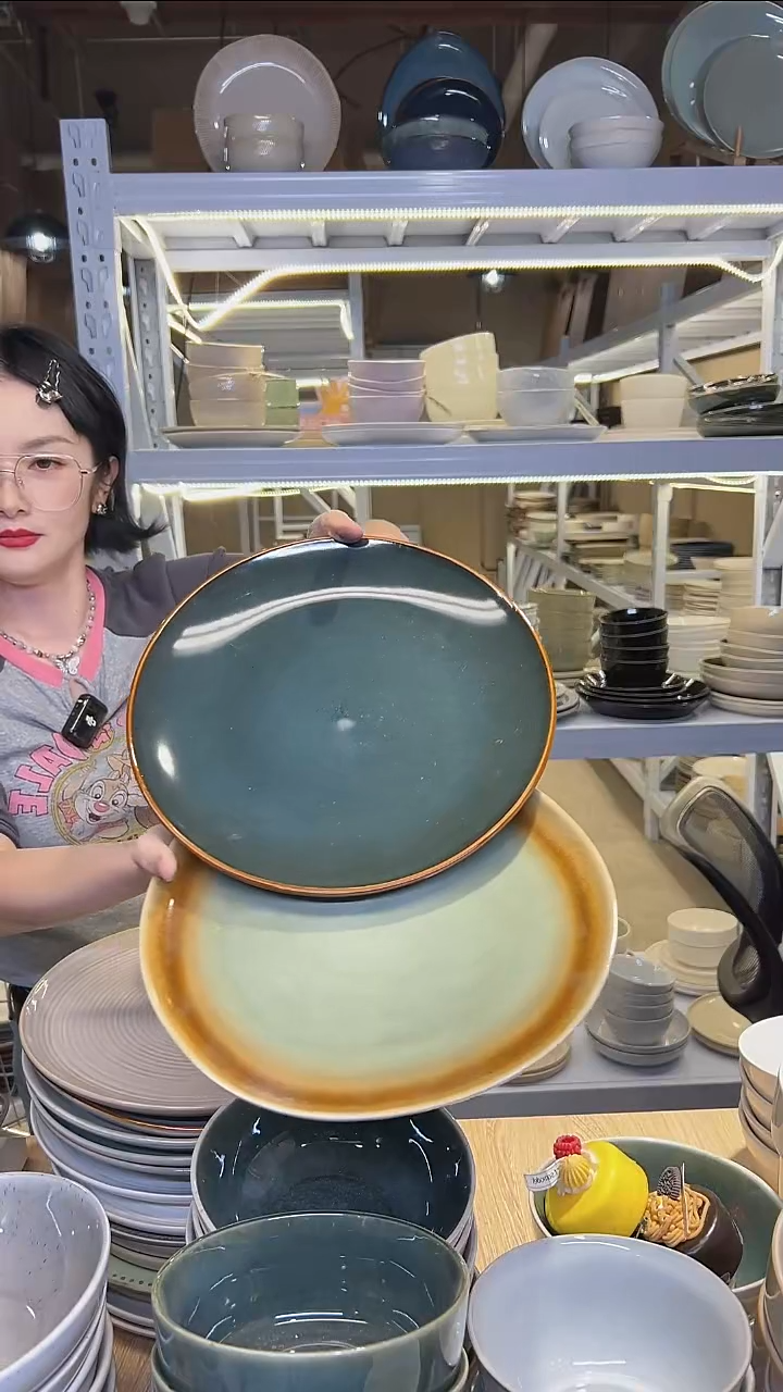 瓷236大盘外贸尾货高温釉下彩陶瓷餐具默认微瑕