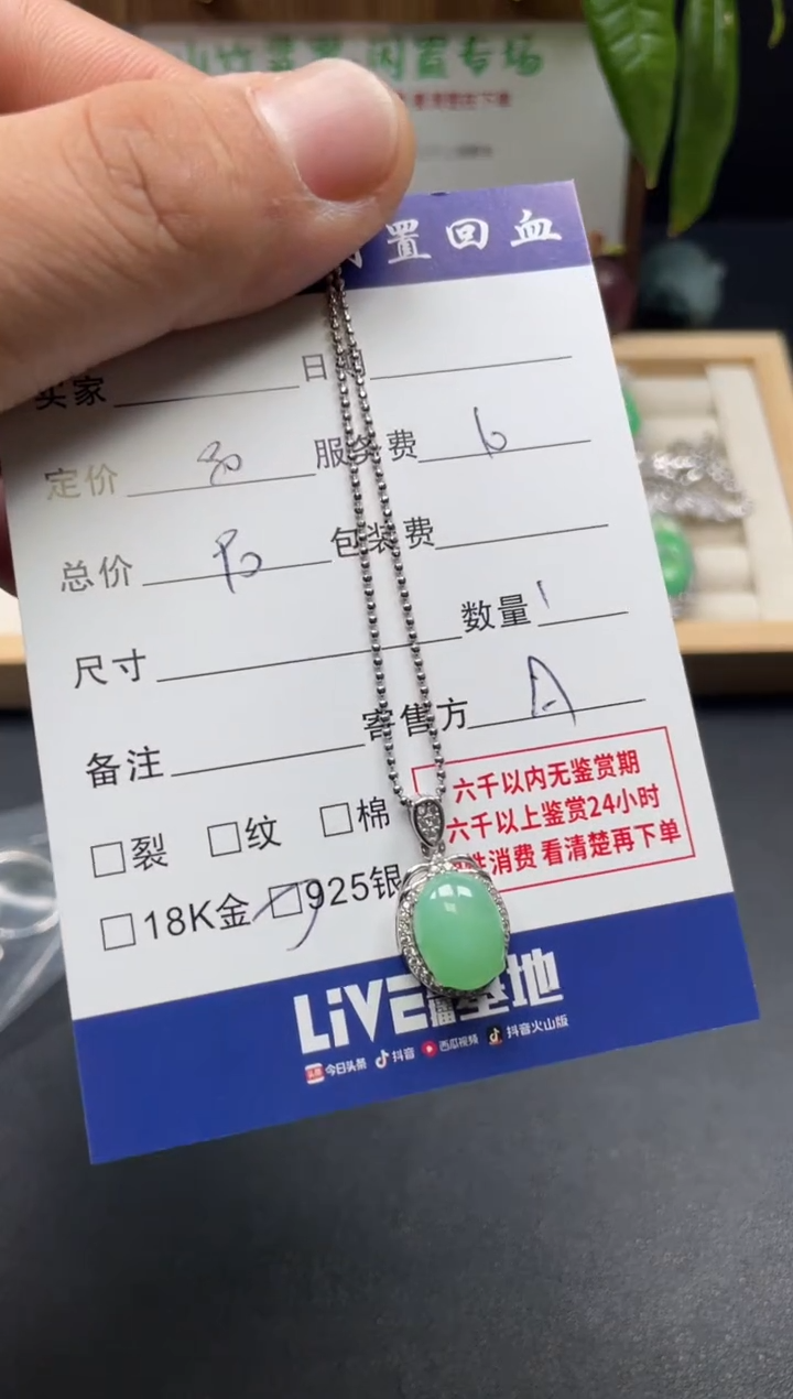 吊坠(赠链)银S925镶嵌翡翠3002831