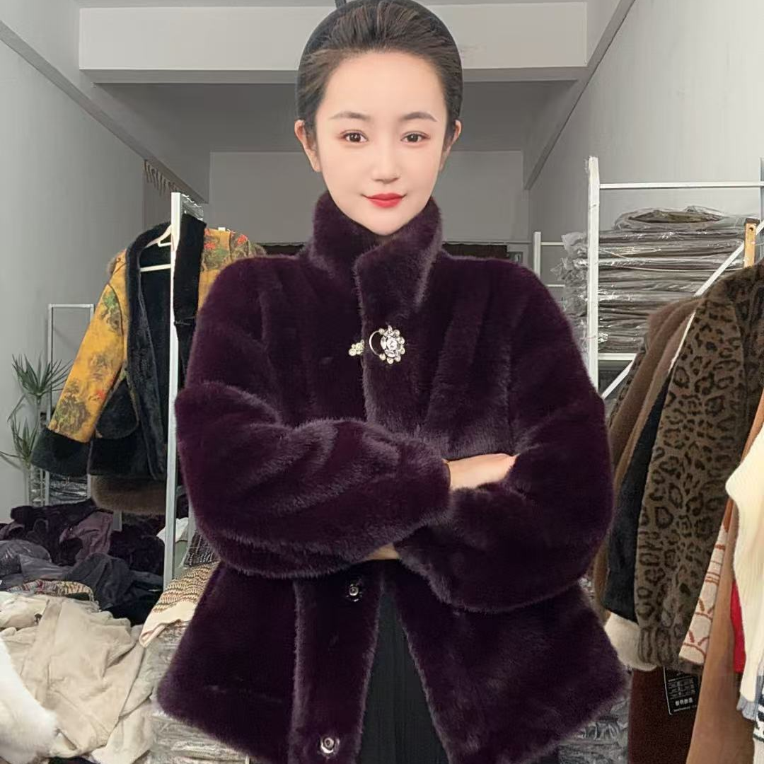 [笑笑专属]韩版时尚百搭厚款保暖显瘦显气质葡萄紫女貂绒外套2002