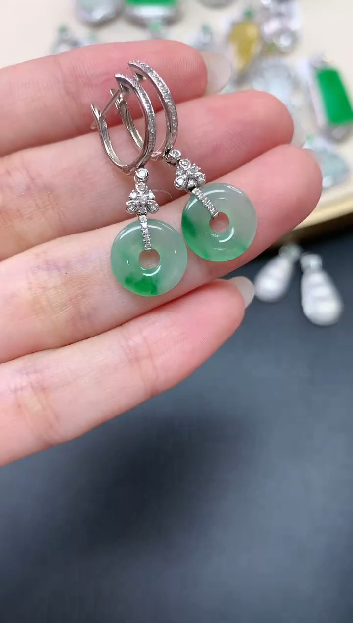 翡翠18K金镶嵌耳饰A88|4980