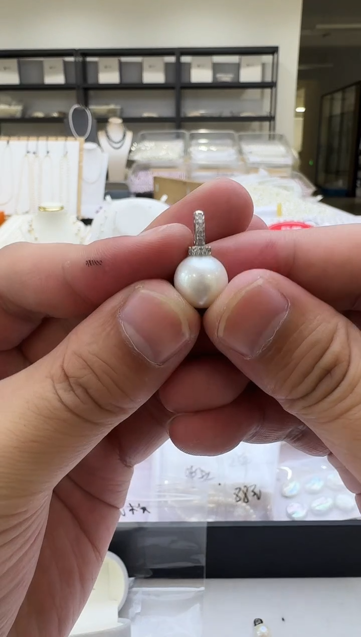 淡水珍珠银S925镶嵌吊坠(不含链)11-12mm