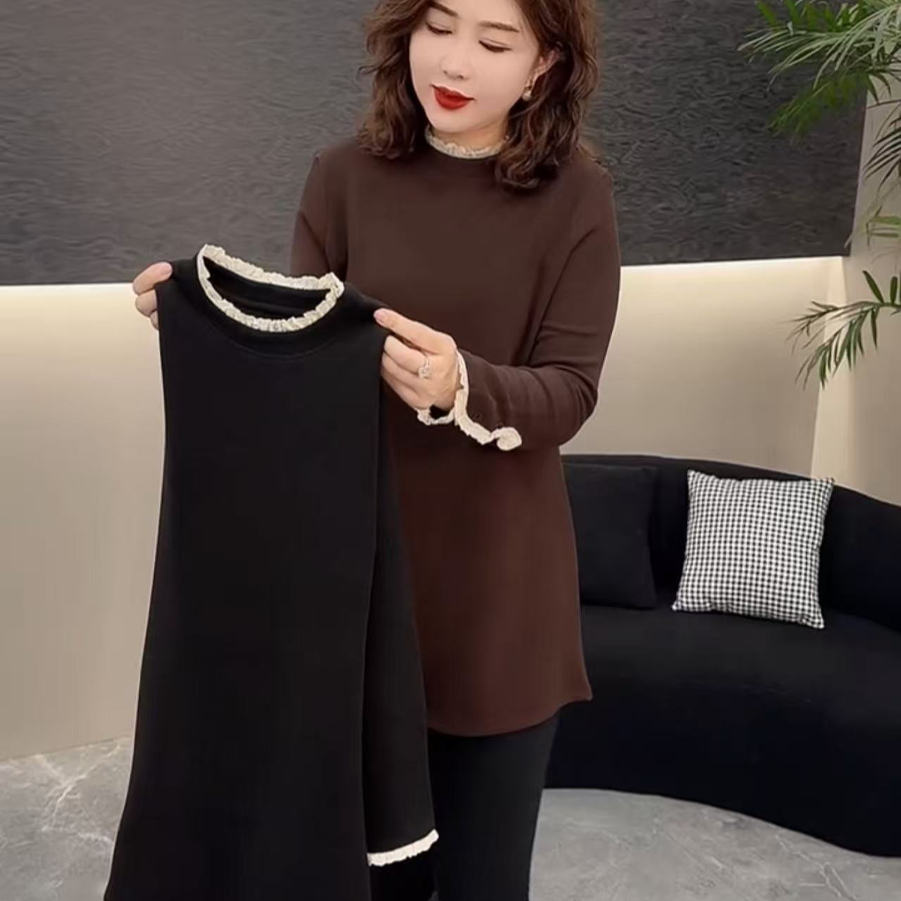 冬季新款花边中长款双面绒大衫打底秋冬#