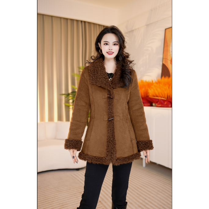 气质女保暖短款加厚时尚单排扣短外套上衣冬季翻领25C855