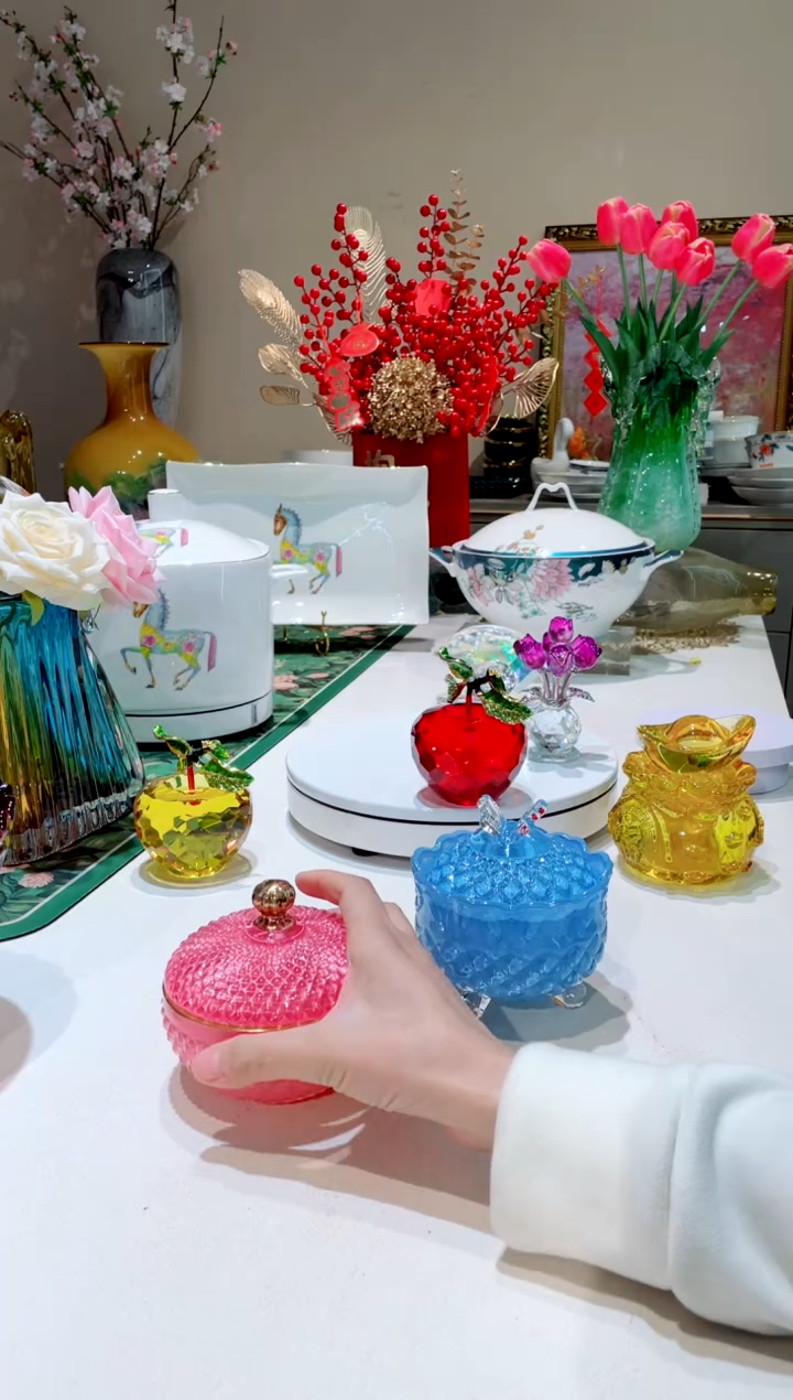 【闪购商品】琉璃手工艺品粉色圆碗收纳