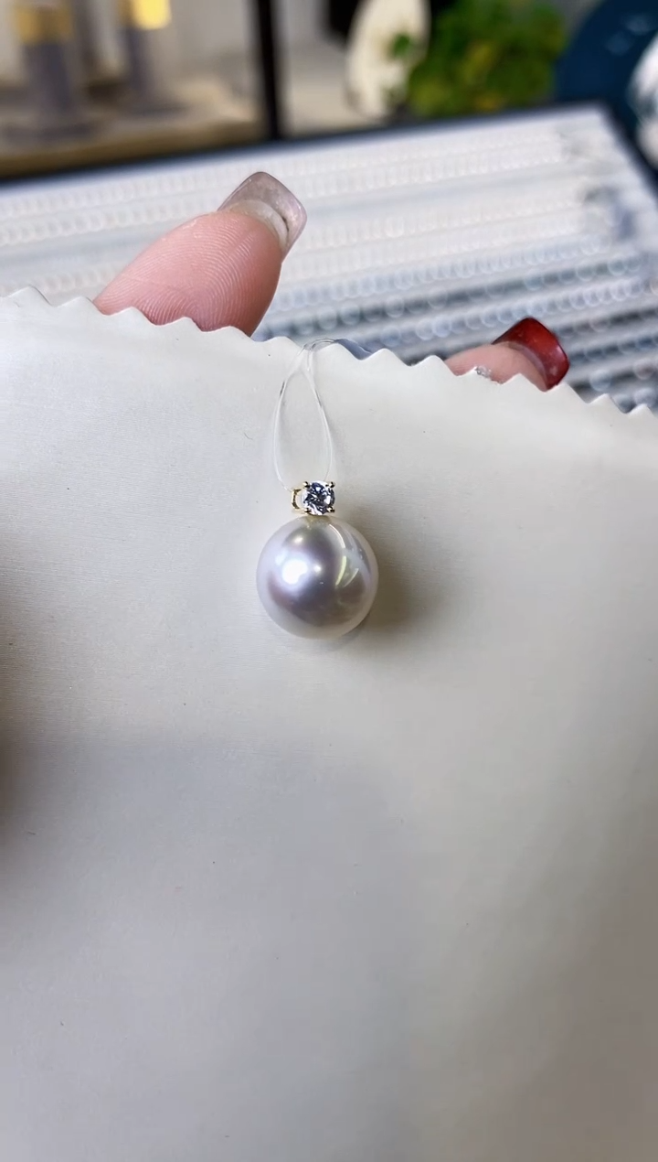 【闪购商品】海水珍珠吊坠(不含链)18K金镶嵌11-12澳白珍珠吊坠