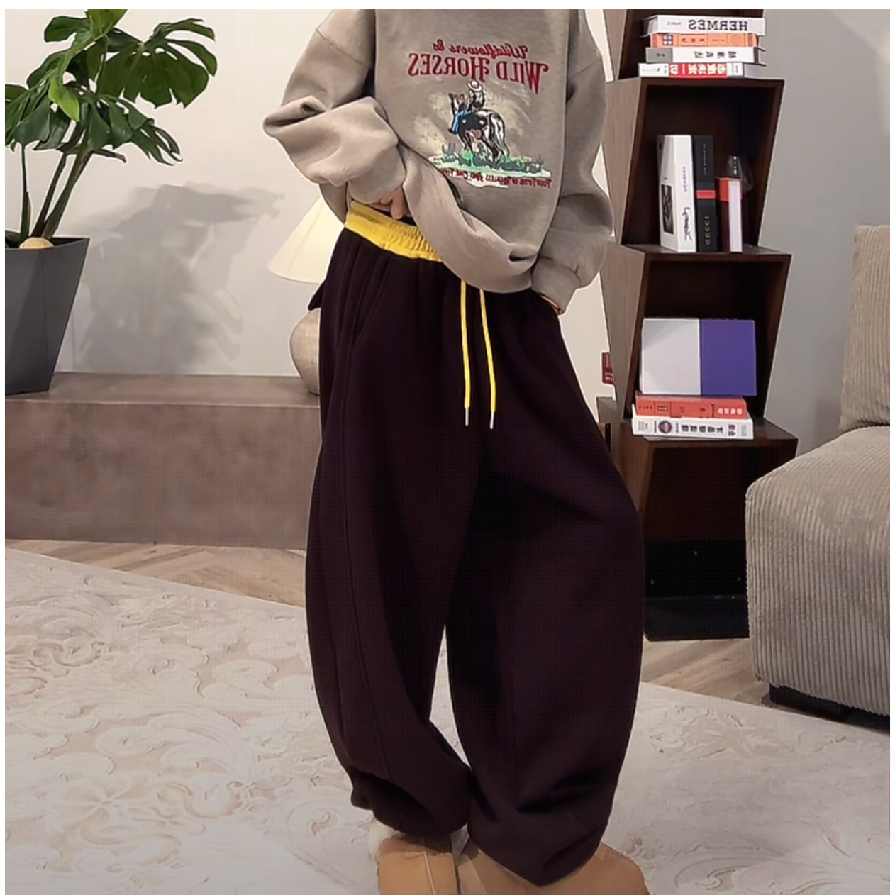 ZUOXIAOQI彩带加绒加厚卫裤22（裤长104-106）