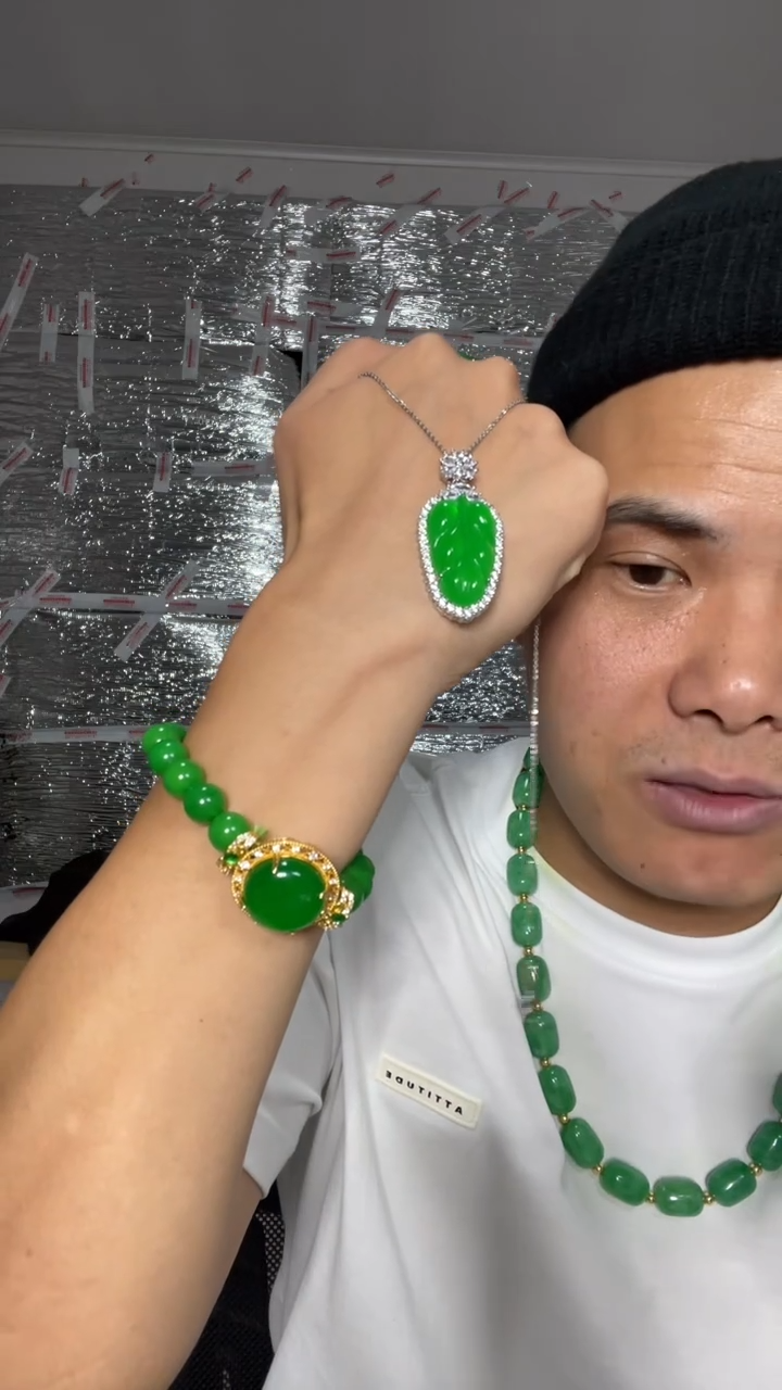 翡翠未镶嵌吊坠(赠链)【小伍珠宝】高端镶嵌叶子吊坠