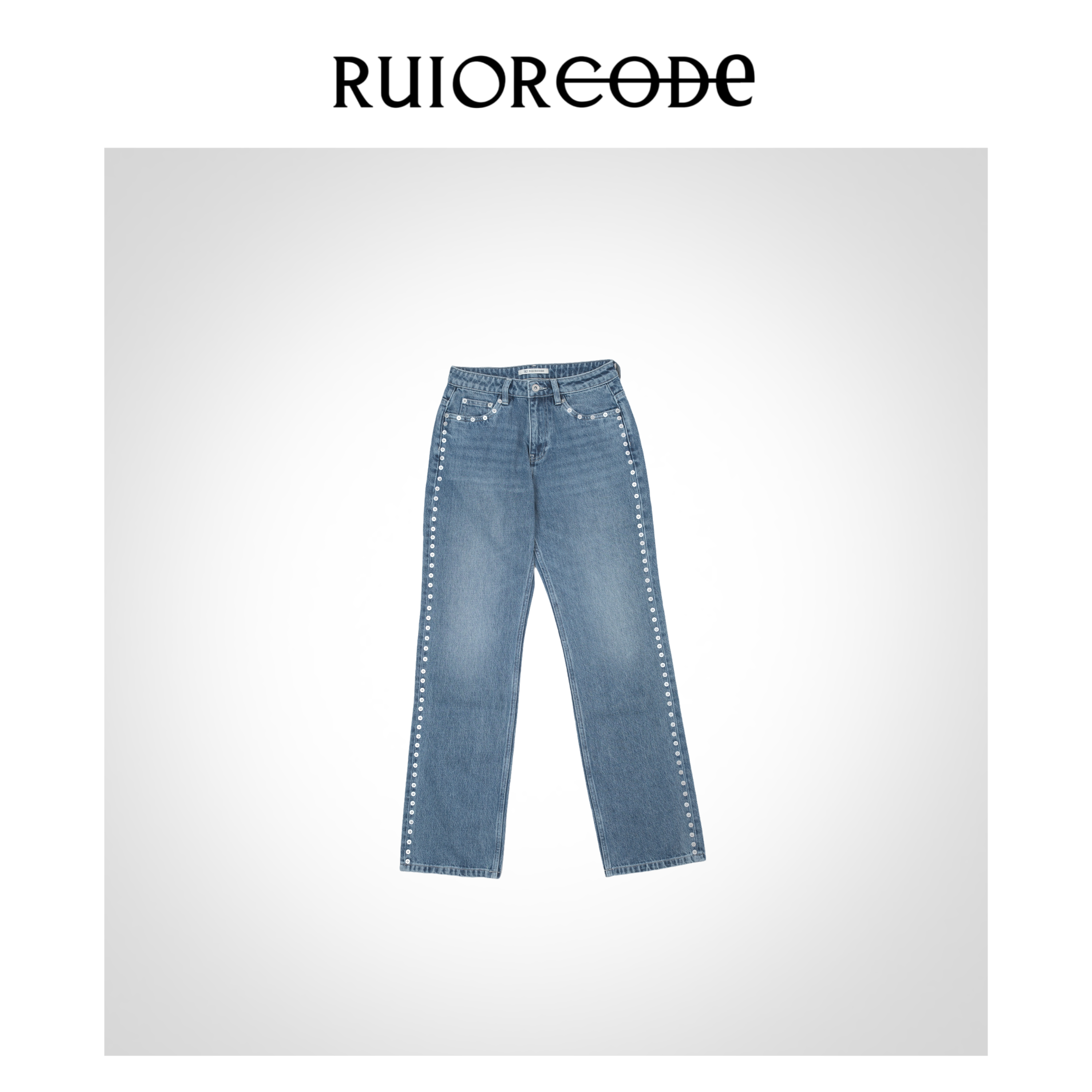 【RUIORCODE】铆钉设计宽松直筒牛仔裤 理性消费@@