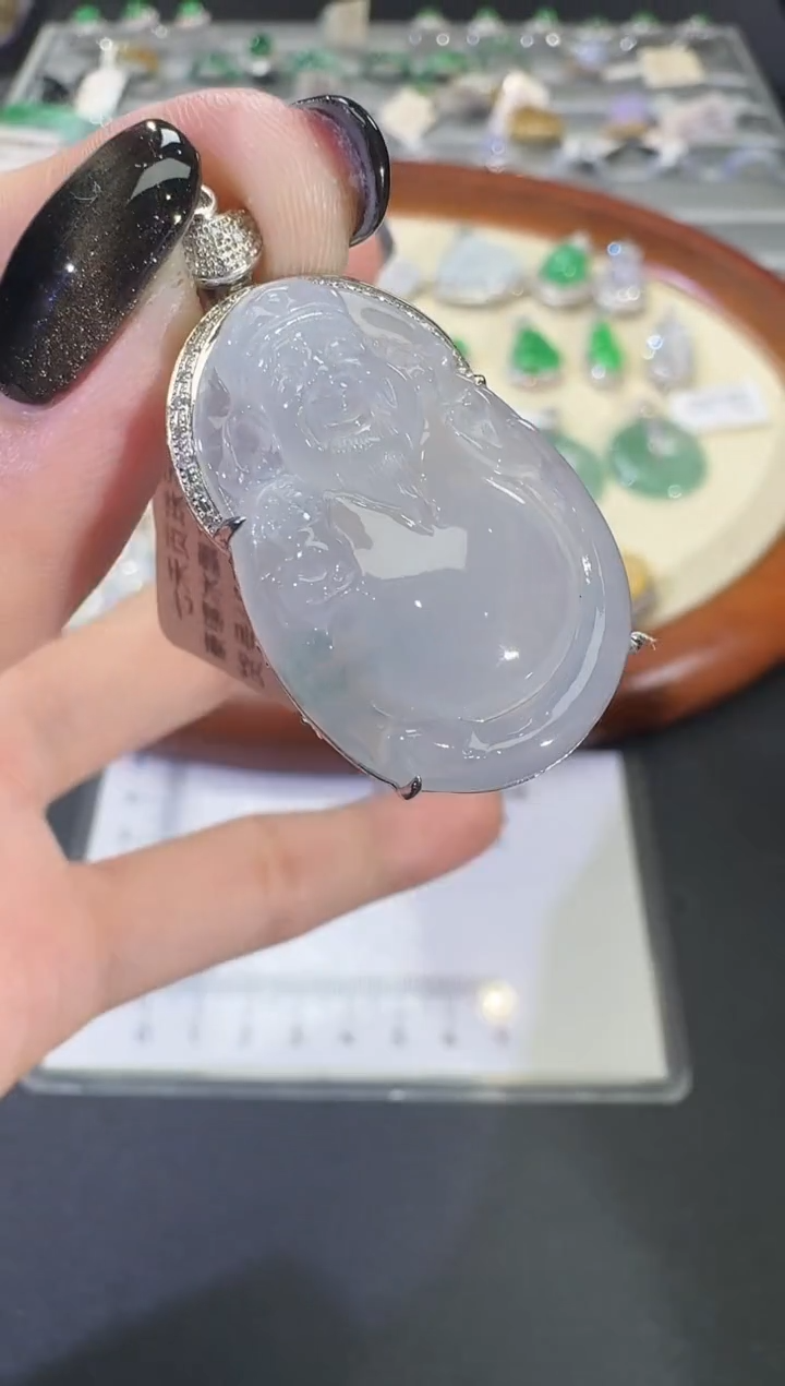 吊坠(不含链)18K金镶嵌翡翠【源头工厂】钻石镶嵌